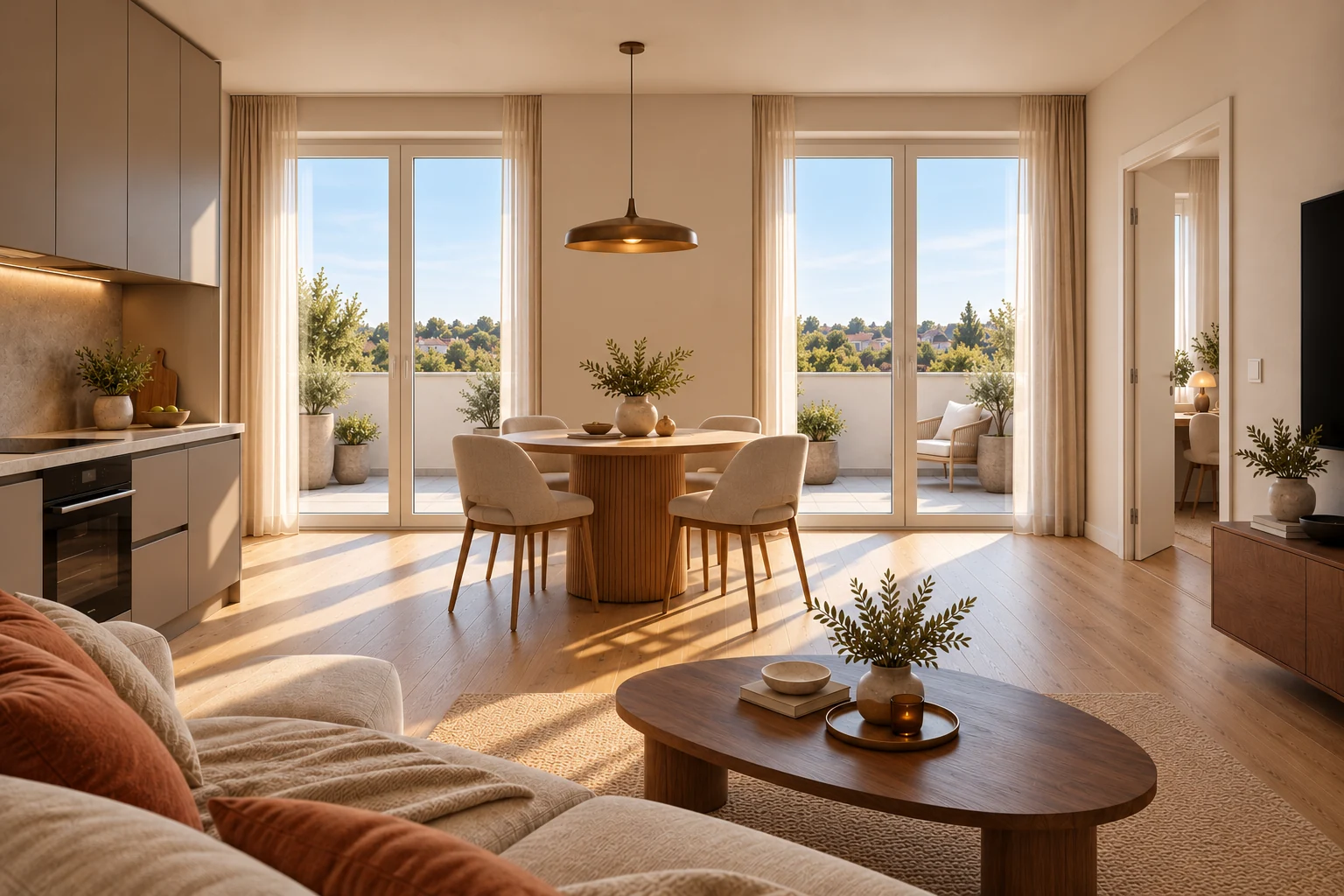 Visualisierung einer Penthousewohnung mit Zugang zur Dachterrasse